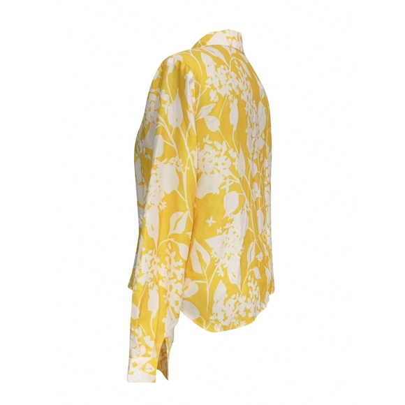 Yellow White Floral Button Up Long Sleeve Shirt - Picture 3 of 8